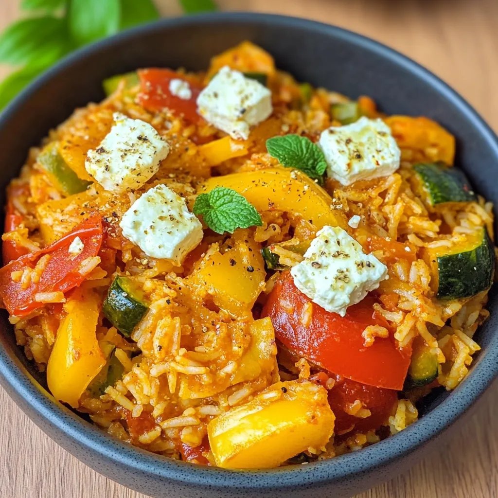 Gemüse Reispfanne mit Feta