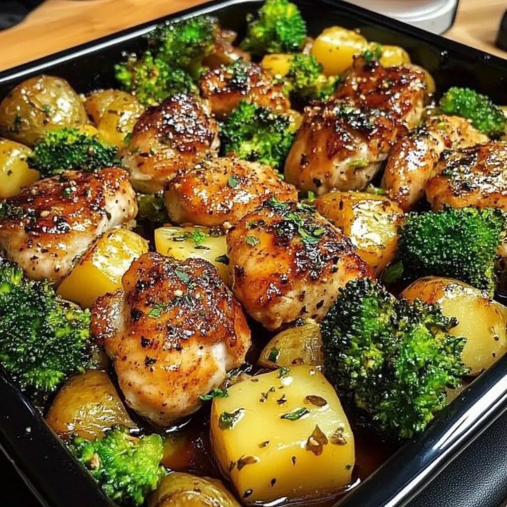 Honey-Garlic Chicken mit Brokkoli und Kartoffeln