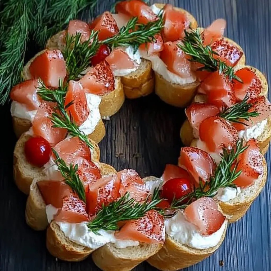 Weihnachtlicher Bruschetta-Kranz mit Räucherlachs