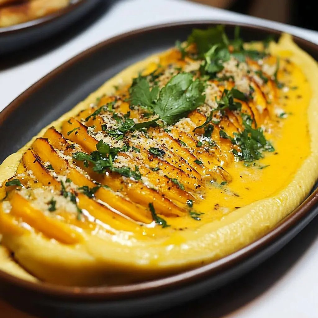 Gebackener Butternut-Kürbis auf Curry-Feta-Honig-Creme und Knoblauchbrot